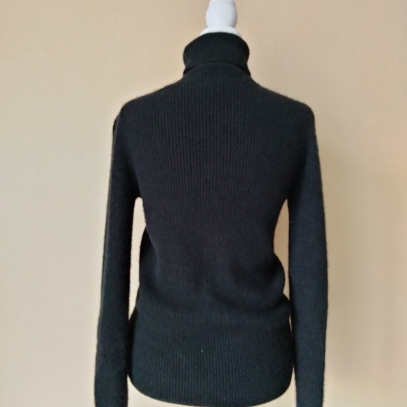 State Cashmere 100% Cashmere Black Ribbed Long sleeve  Turtleneck Sweater - Picture 5 of 11